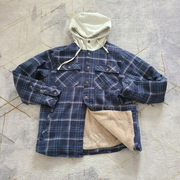 Ronin Factory Men’s Medium Sherpa-Lined Hooded Flannel Jacket Blue Plaid - Picture 4 of 10